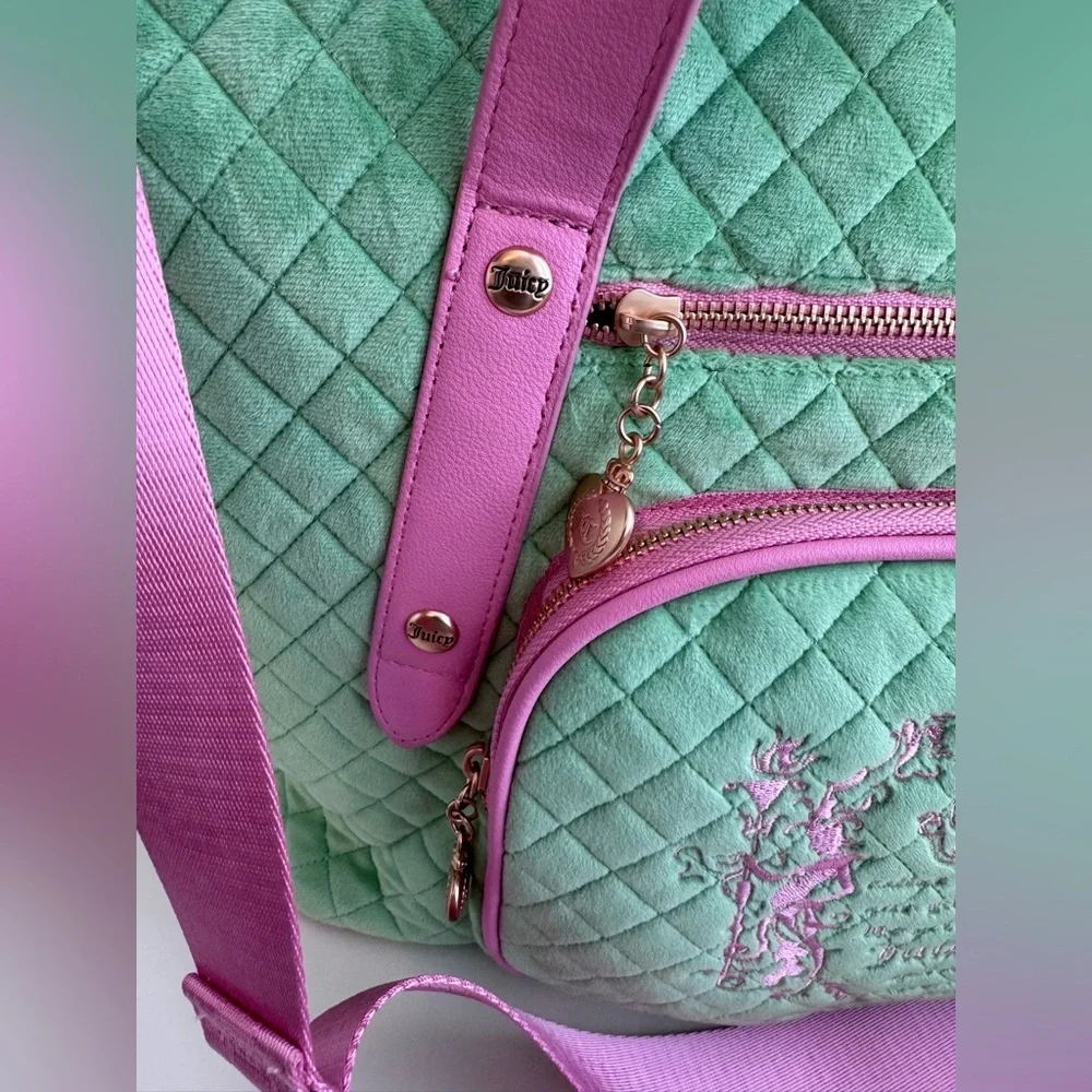 Juicy Couture Mint Green and Pink Quilted Tote